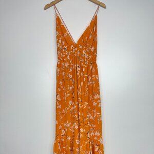 NWT Dynamite Leigh Maxi Strappy Dress Chiffon Orange Flower Size XL